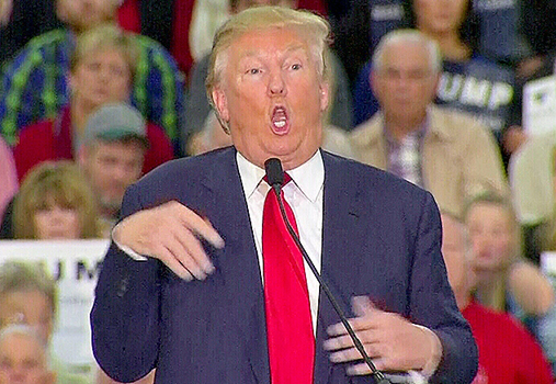 Donald Trump infamously mocks a reporter's congenital joint disability in this video frame.